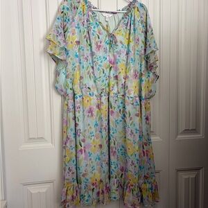 Floral Ruffle Sleeve Plus Size Dress